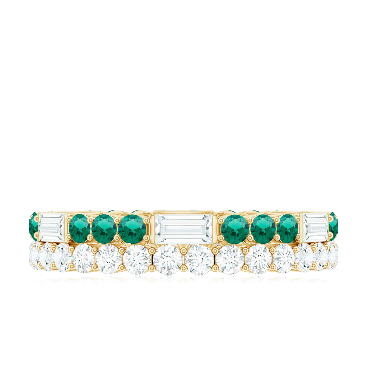 Certified Lab Grown Emerald Double Row Eternity Wedding Band