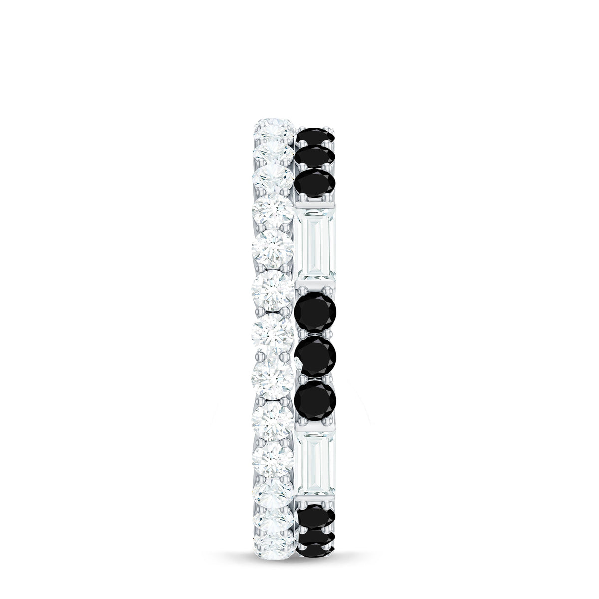 Certified Real 2 Row Black Spinel Eternity Ring with Moissanite
