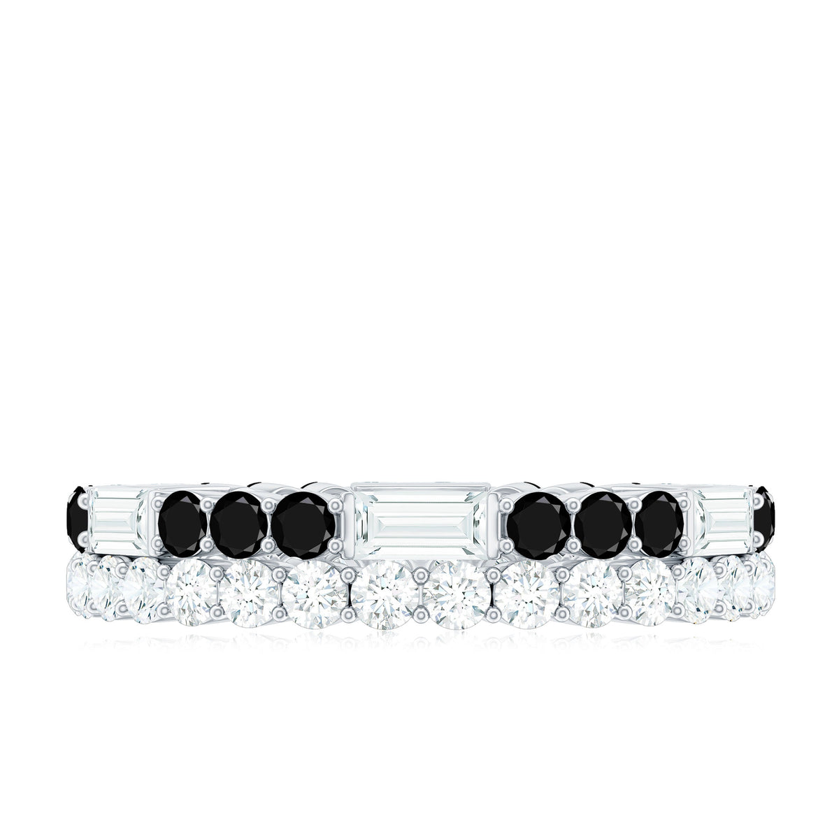 Certified Real 2 Row Black Spinel Eternity Ring with Moissanite