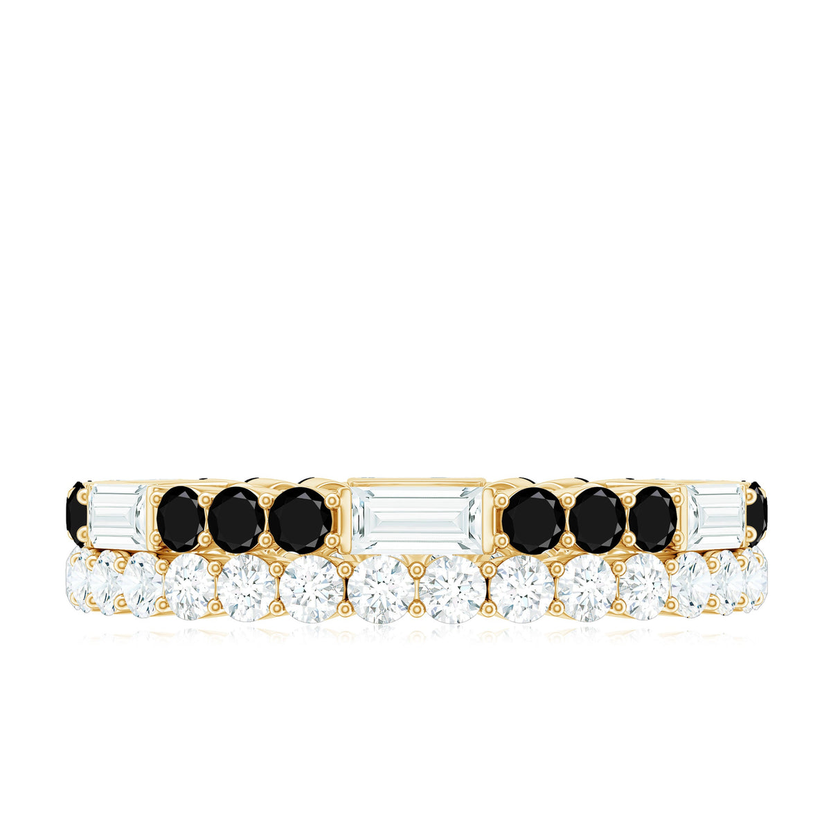 Certified Real 2 Row Black Spinel Eternity Ring with Moissanite