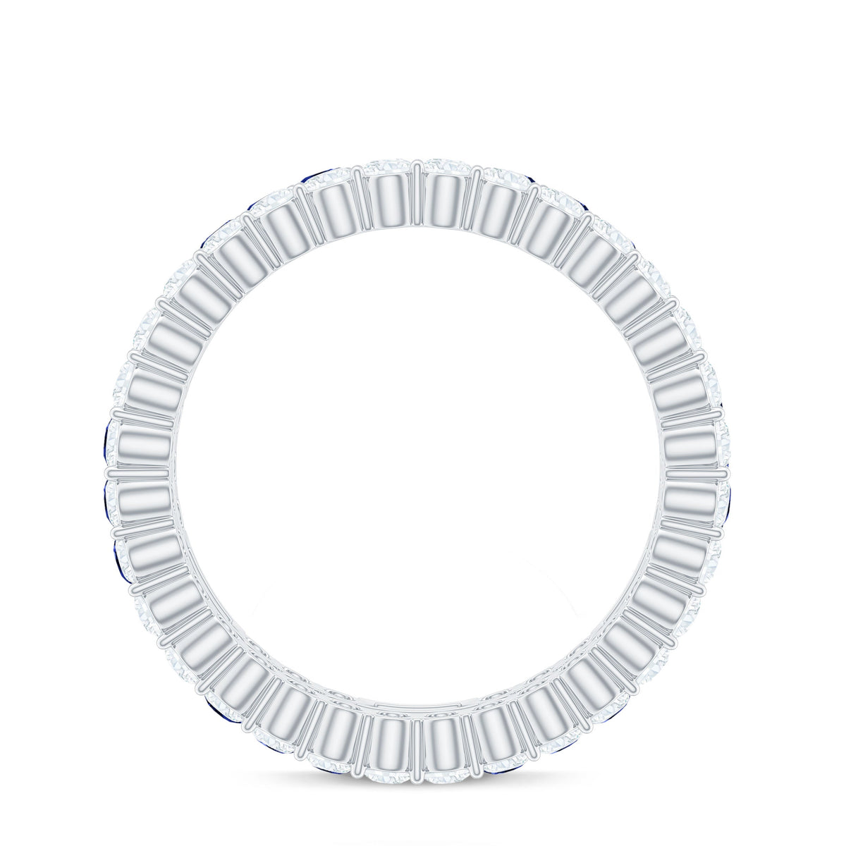 Certified Moissanite Eternity Band Ring with Lab Blue Sapphire