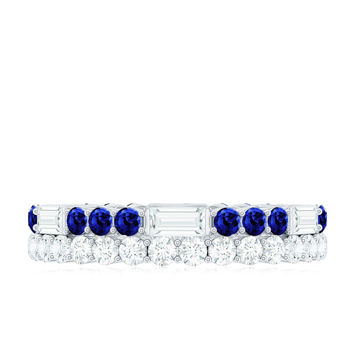Certified Moissanite Eternity Band Ring with Lab Blue Sapphire