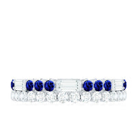 Certified Moissanite Eternity Band Ring with Lab Blue Sapphire