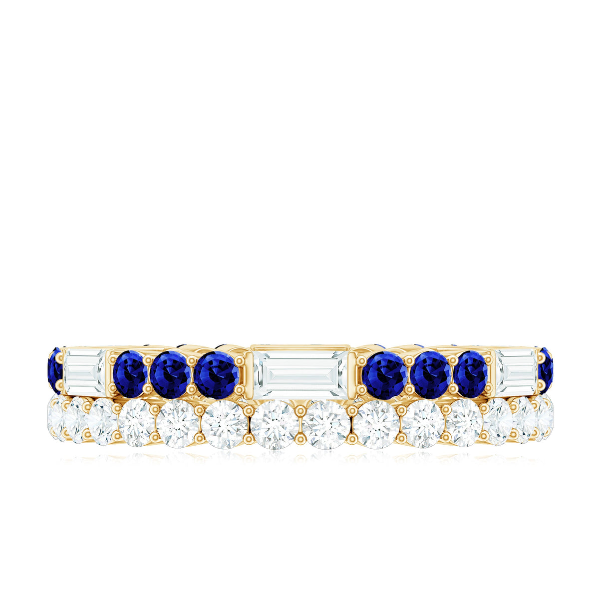 Certified Moissanite Eternity Band Ring with Lab Blue Sapphire