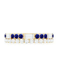Certified Moissanite Eternity Band Ring with Lab Blue Sapphire
