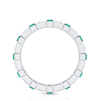Certified Bezel Set Lab Grown Emerald Eternity Wedding Band with Moissanite