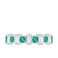 Certified Bezel Set Lab Grown Emerald Eternity Wedding Band with Moissanite