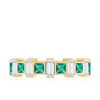 Certified Bezel Set Lab Grown Emerald Eternity Wedding Band with Moissanite