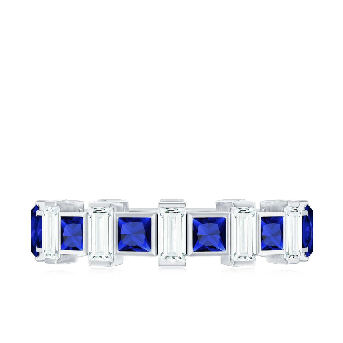 Certified Lab Grown Blue Sapphire Eternity Band with Moissanite