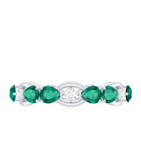 Certified Pear Shape Lab Grown Emerald Eternity Band in East West Style