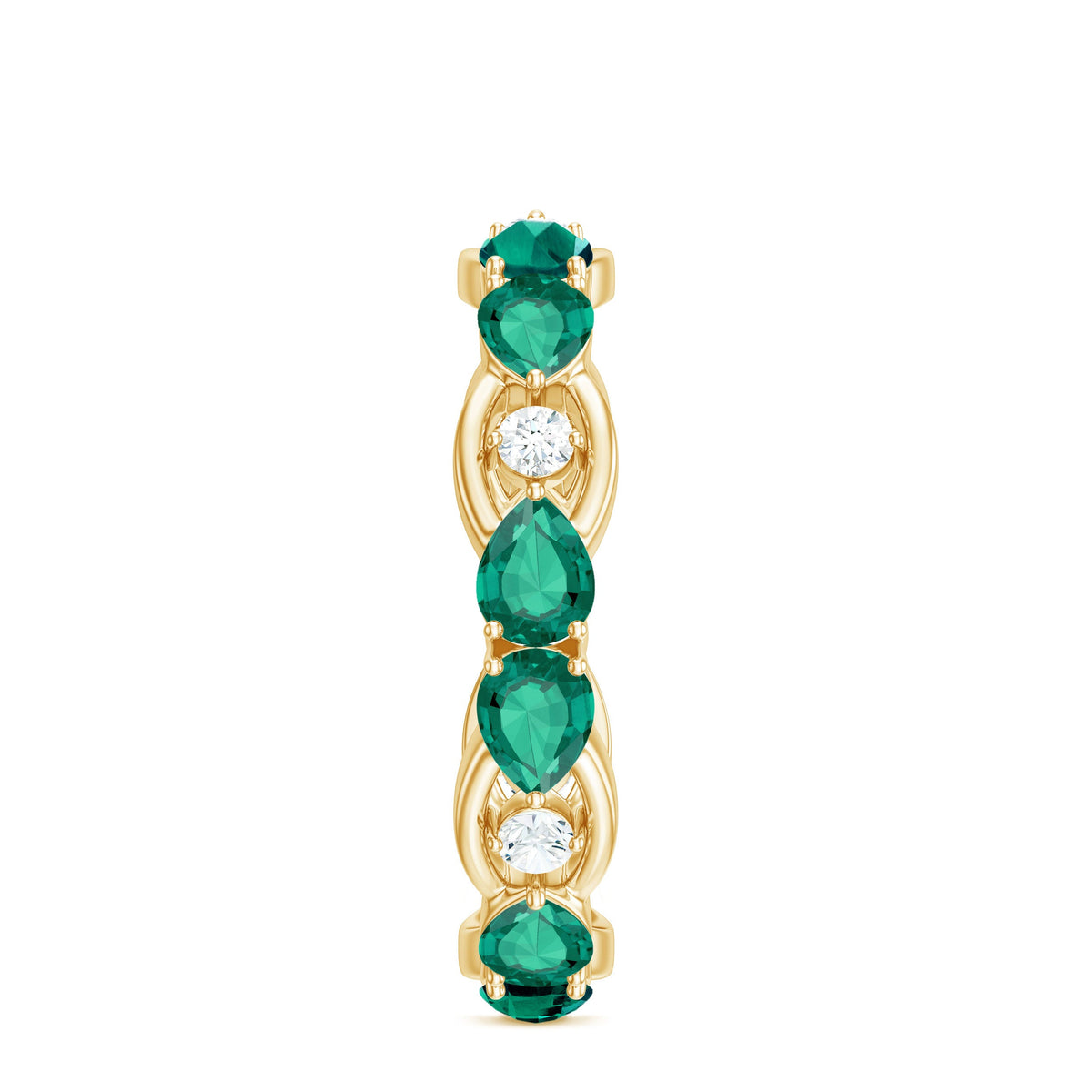 Certified Pear Shape Lab Grown Emerald Eternity Band in East West Style
