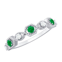 Certified Natural Emerald Art Deco Half Eternity Ring with Diamond