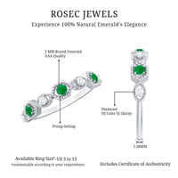 Certified Natural Emerald Art Deco Half Eternity Ring with Diamond