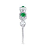 Certified Natural Emerald Art Deco Half Eternity Ring with Diamond
