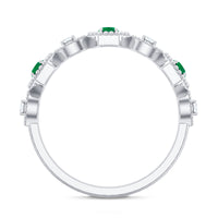 Certified Natural Emerald Art Deco Half Eternity Ring with Diamond