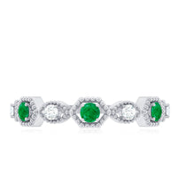 Certified Natural Emerald Art Deco Half Eternity Ring with Diamond