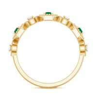 Certified Natural Emerald Art Deco Half Eternity Ring with Diamond