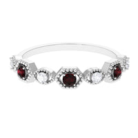 Genuine Red Garnet Diamond Half Eternity Ring