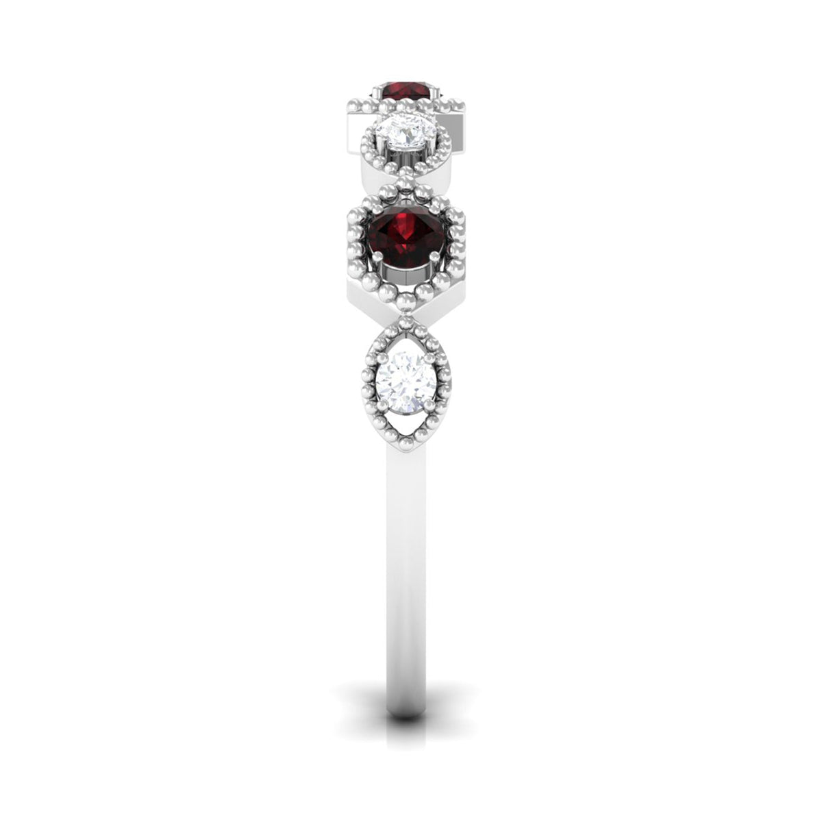 Genuine Red Garnet Diamond Half Eternity Ring