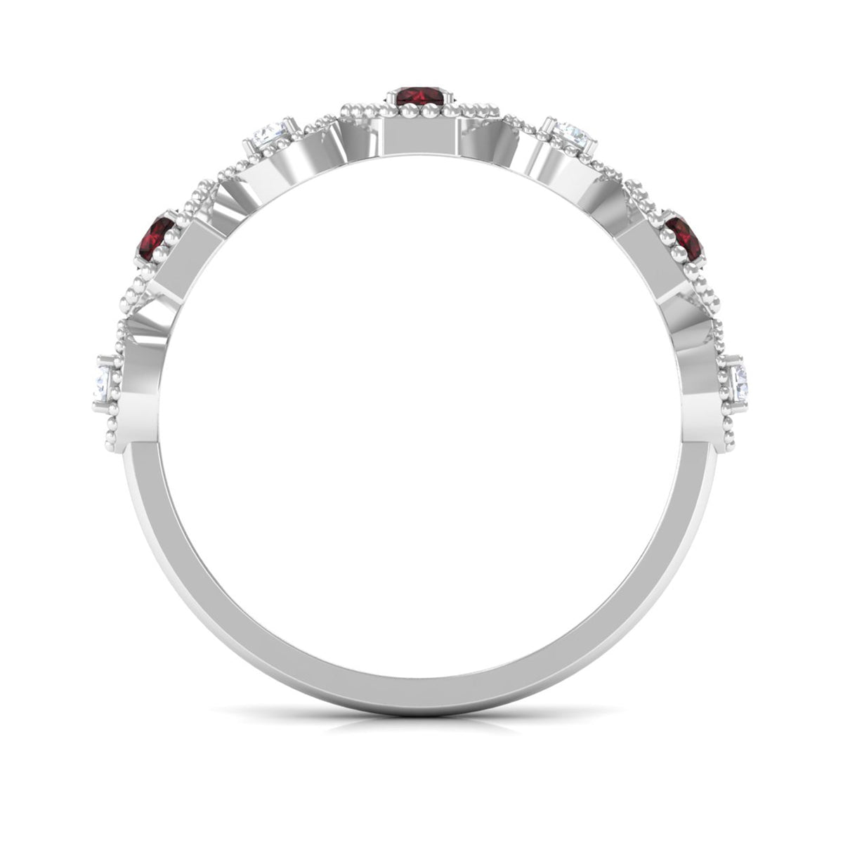 Genuine Red Garnet Diamond Half Eternity Ring