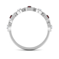 Genuine Red Garnet Diamond Half Eternity Ring
