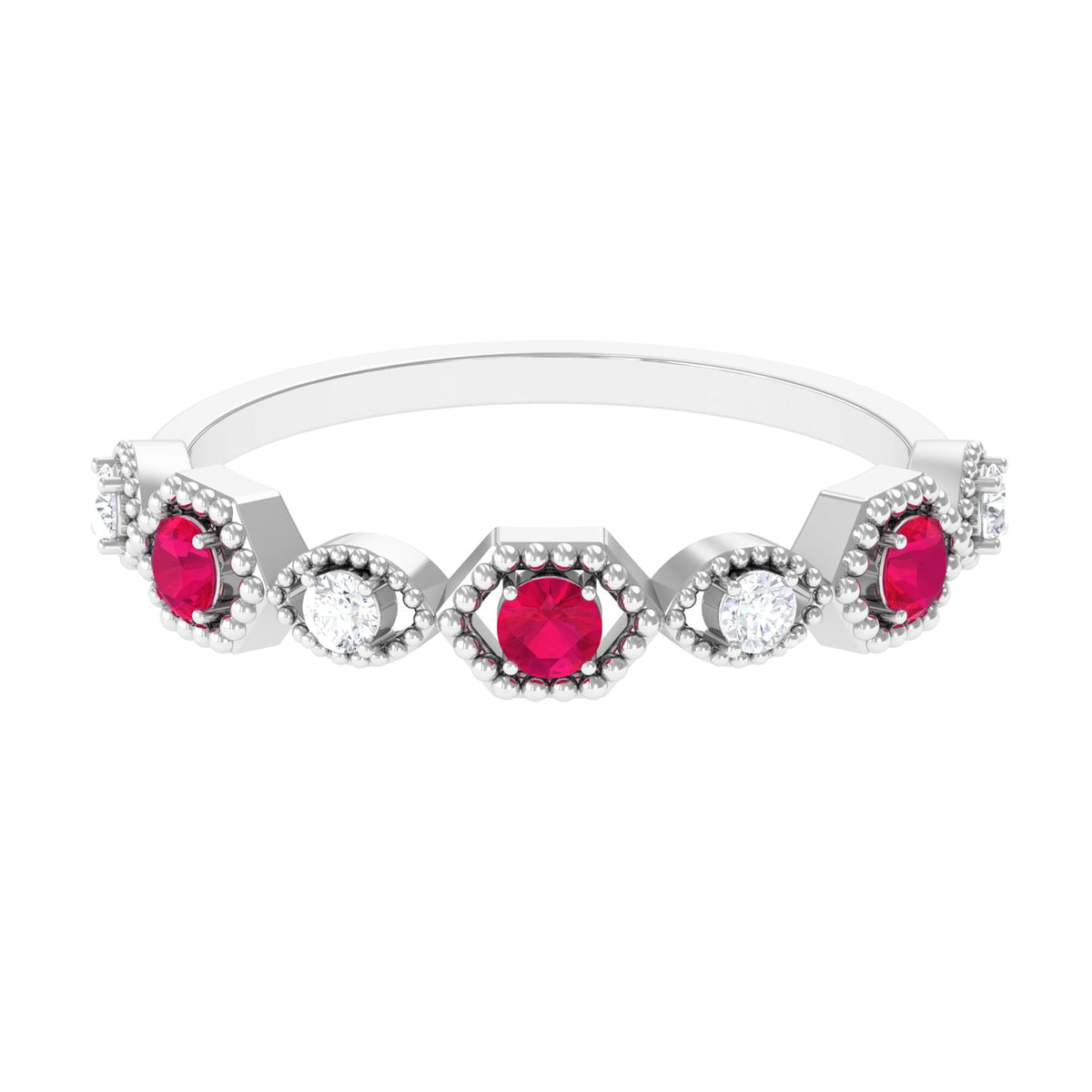 Vintage Style Ruby Diamond Half Eternity Ring for Women