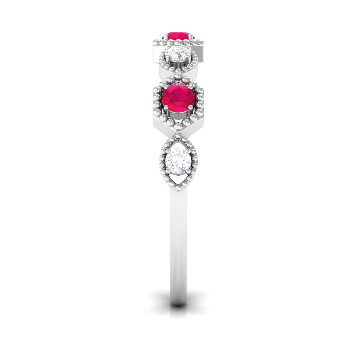 Vintage Style Ruby Diamond Half Eternity Ring for Women
