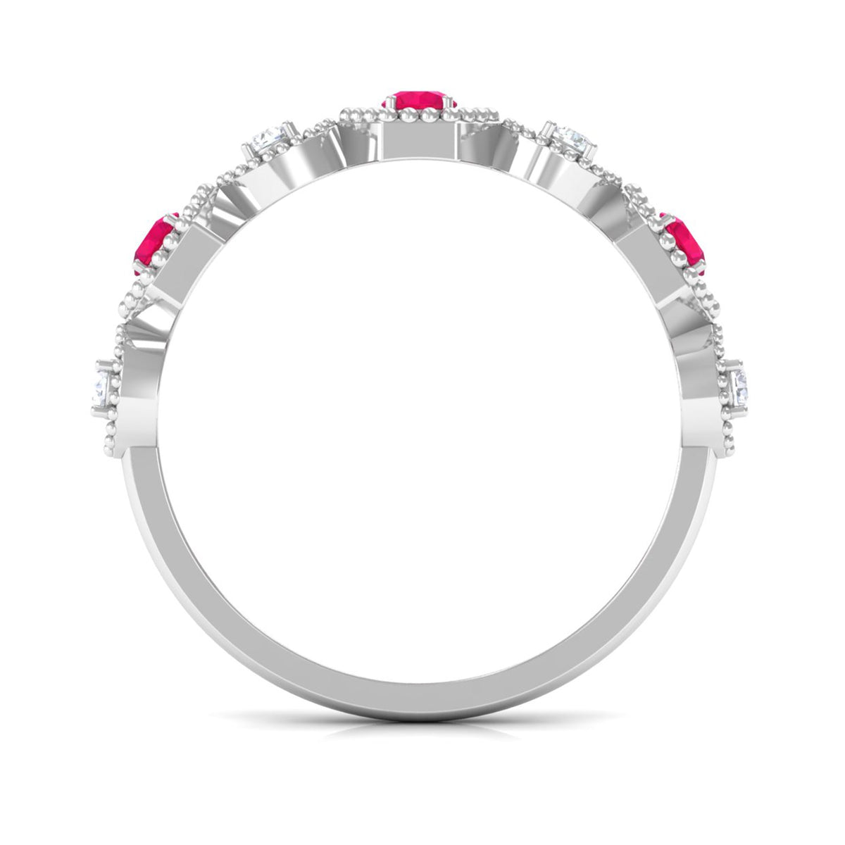 Vintage Style Ruby Diamond Half Eternity Ring for Women