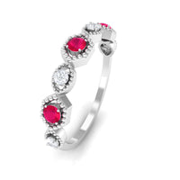 Vintage Style Ruby Diamond Half Eternity Ring for Women