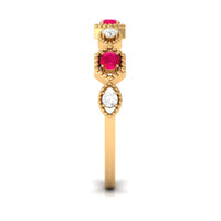 Vintage Style Ruby Diamond Half Eternity Ring for Women