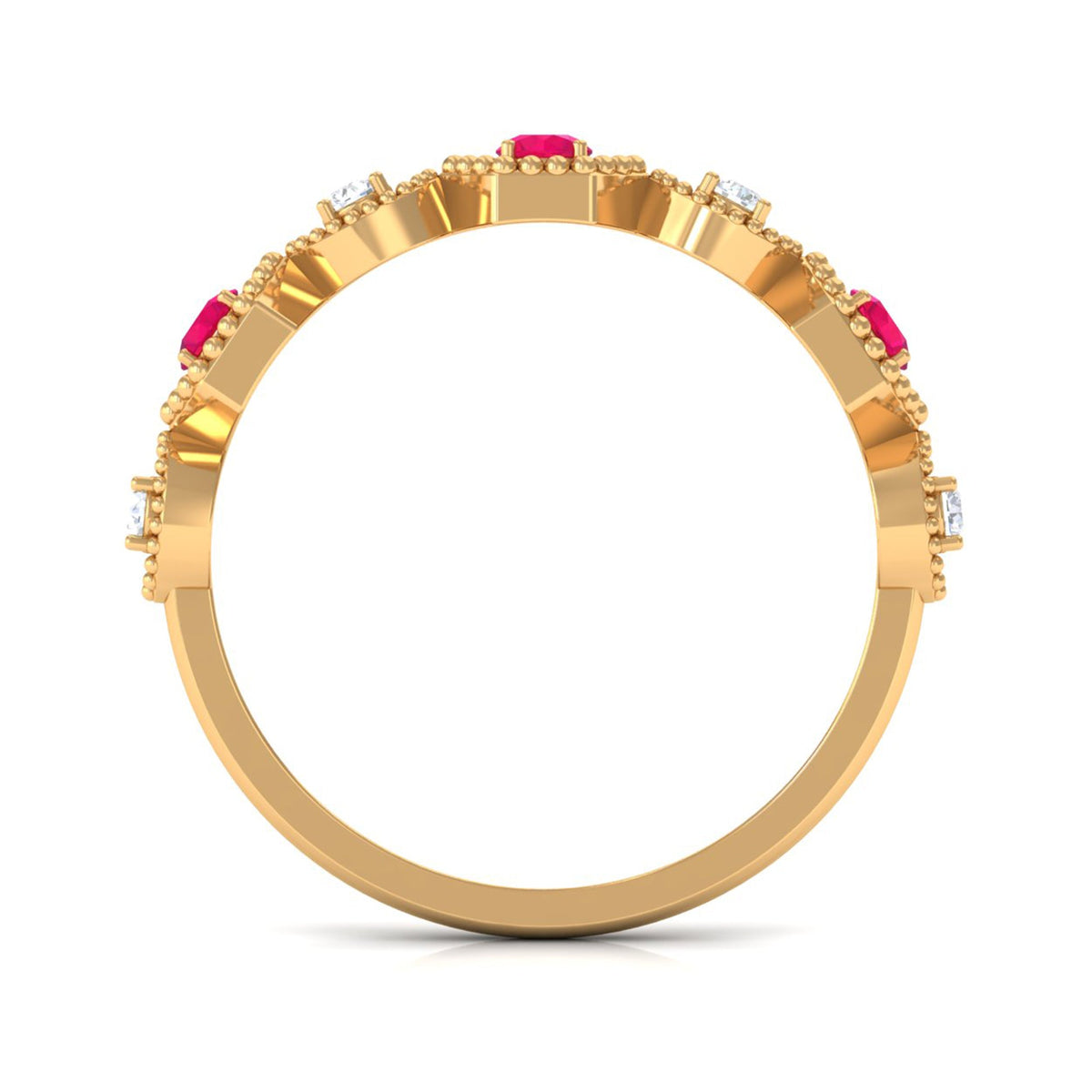 Vintage Style Ruby Diamond Half Eternity Ring for Women