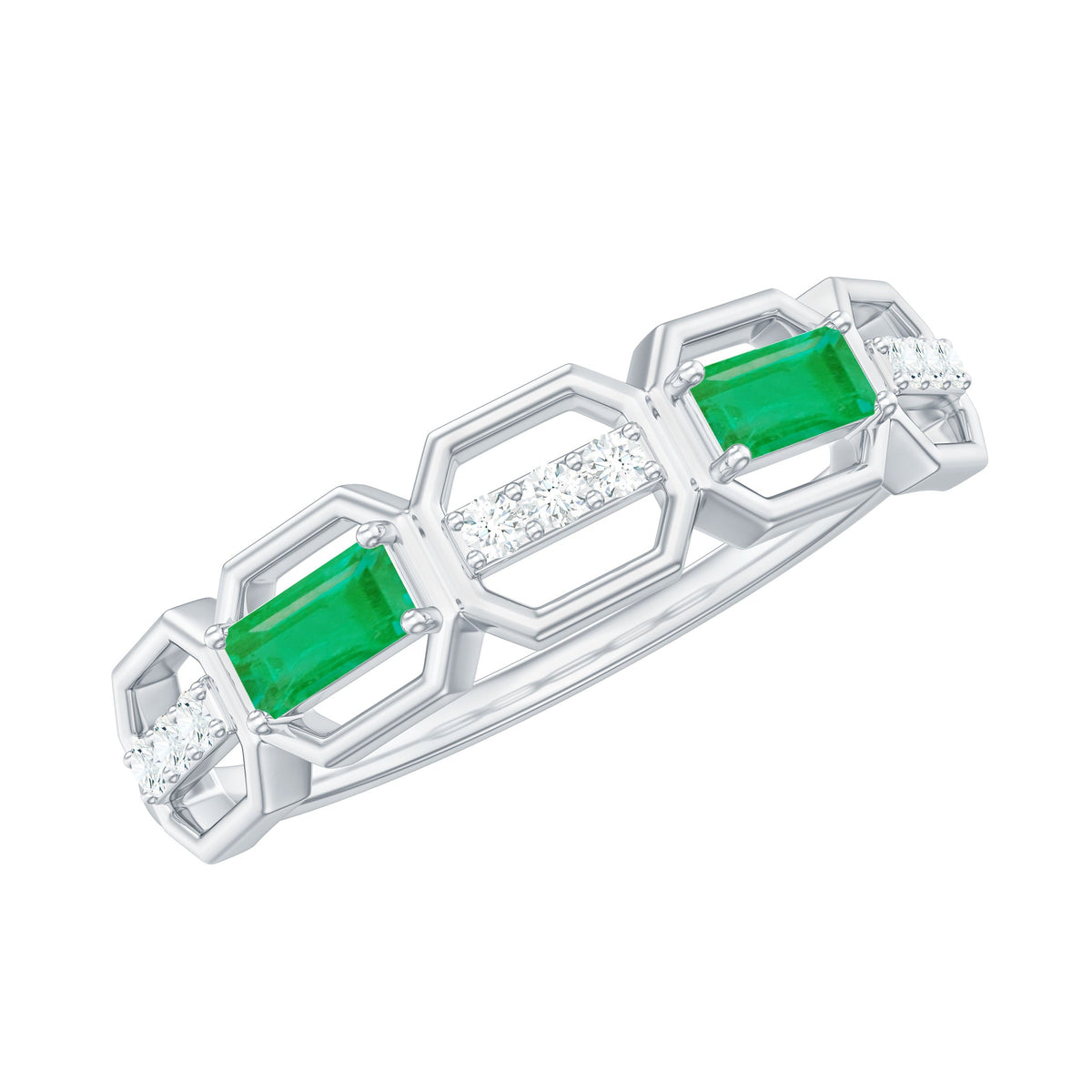 Natural Baguette Emerald Diamond Anniversary Band Ring in East West Style