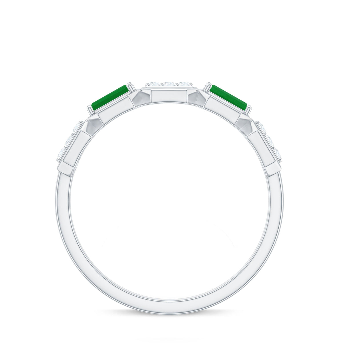 Natural Baguette Emerald Diamond Anniversary Band Ring in East West Style
