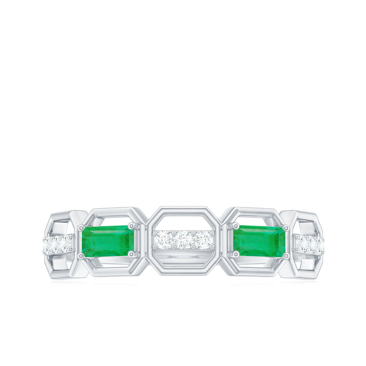 Natural Baguette Emerald Diamond Anniversary Band Ring in East West Style