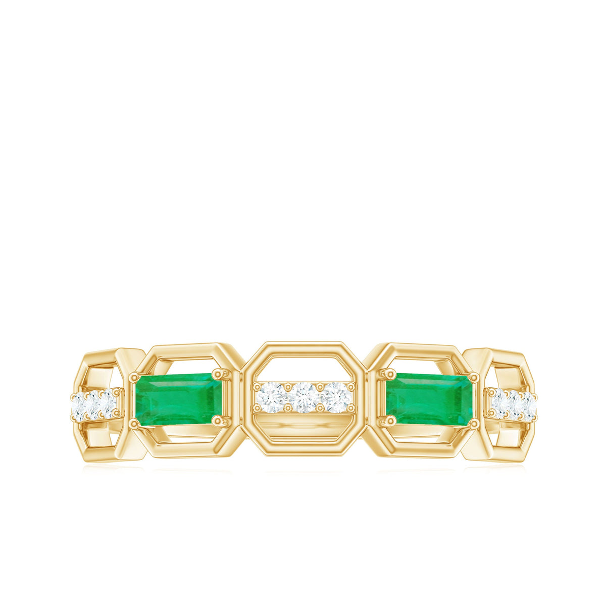 Natural Baguette Emerald Diamond Anniversary Band Ring in East West Style