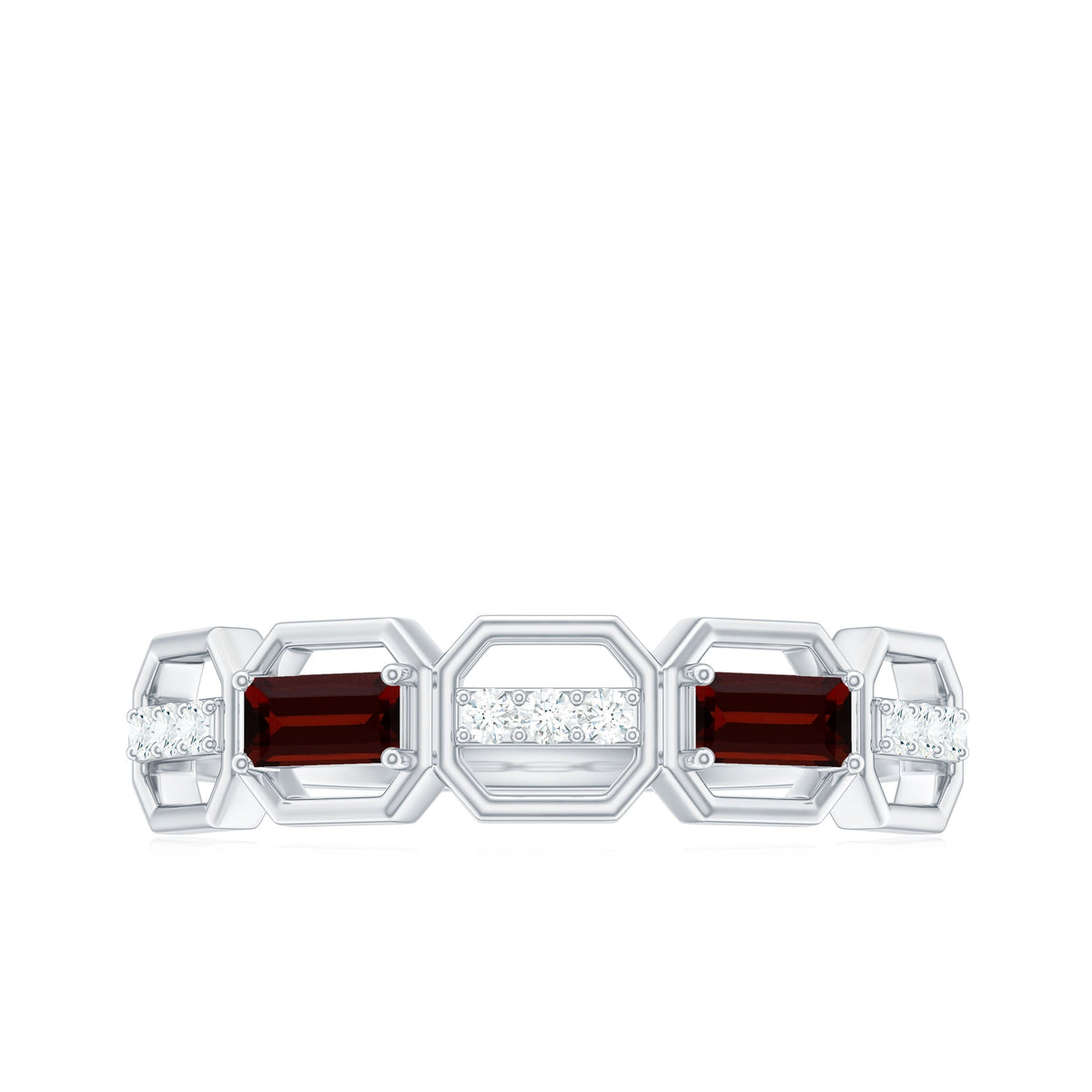 Genuine Baguette Garnet Diamond Wedding Band Ring