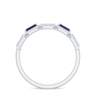Natural Baguette Amethyst Half Eternity Wedding Band with Diamond