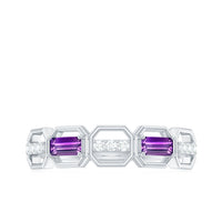 Natural Baguette Amethyst Half Eternity Wedding Band with Diamond
