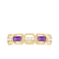 Natural Baguette Amethyst Half Eternity Wedding Band with Diamond