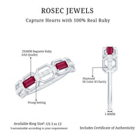 Natural Baguette Ruby Band Ring with Diamond