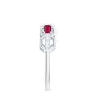 Natural Baguette Ruby Band Ring with Diamond