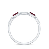 Natural Baguette Ruby Band Ring with Diamond