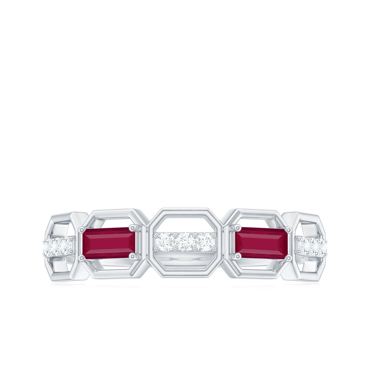 Natural Baguette Ruby Band Ring with Diamond