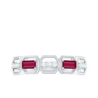 Natural Baguette Ruby Band Ring with Diamond