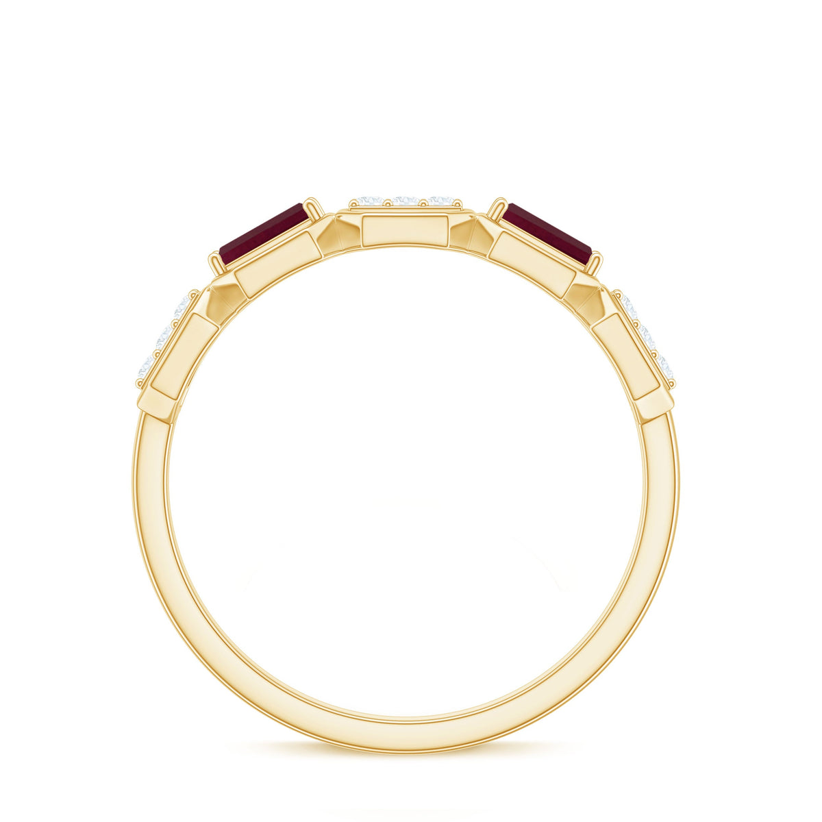 Natural Baguette Ruby Band Ring with Diamond