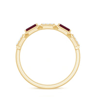 Natural Baguette Ruby Band Ring with Diamond