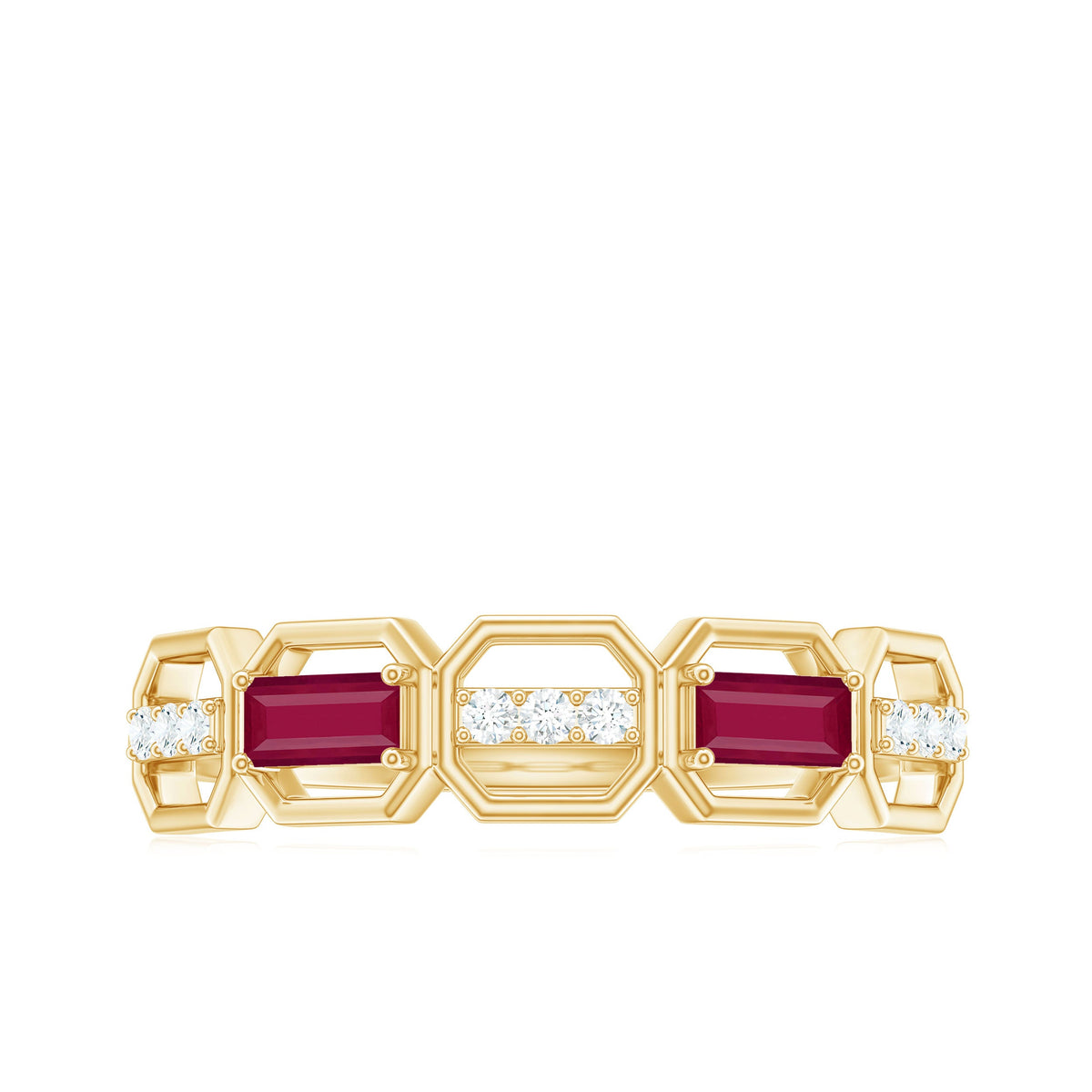 Natural Baguette Ruby Band Ring with Diamond