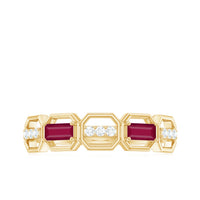 Natural Baguette Ruby Band Ring with Diamond