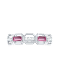 Pink Tourmaline and Diamond Geometric Half Eternity Ring
