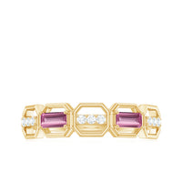 Pink Tourmaline and Diamond Geometric Half Eternity Ring